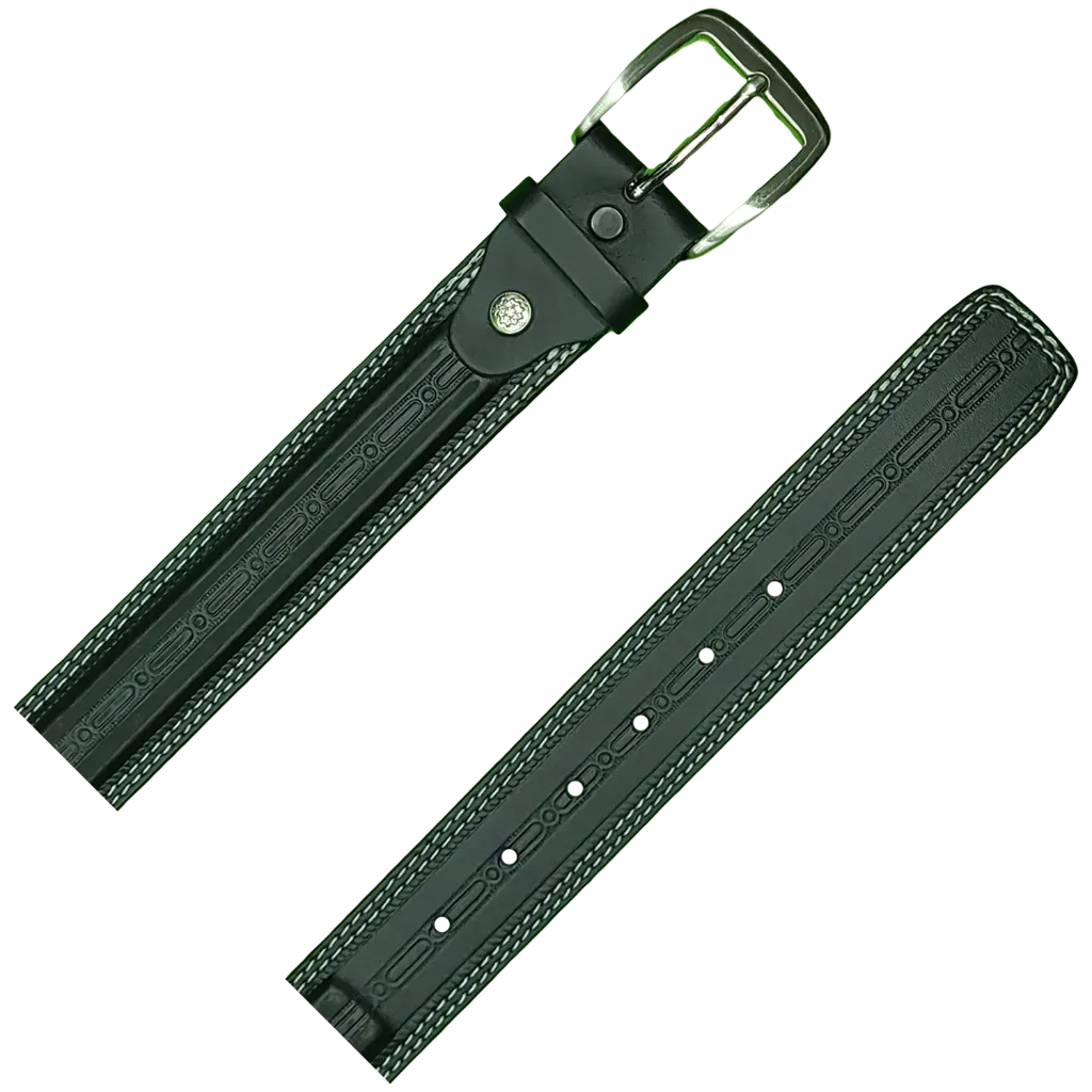 F-313 Ceinture 1½" -Couture & Cuir embossé Noir -MALDO