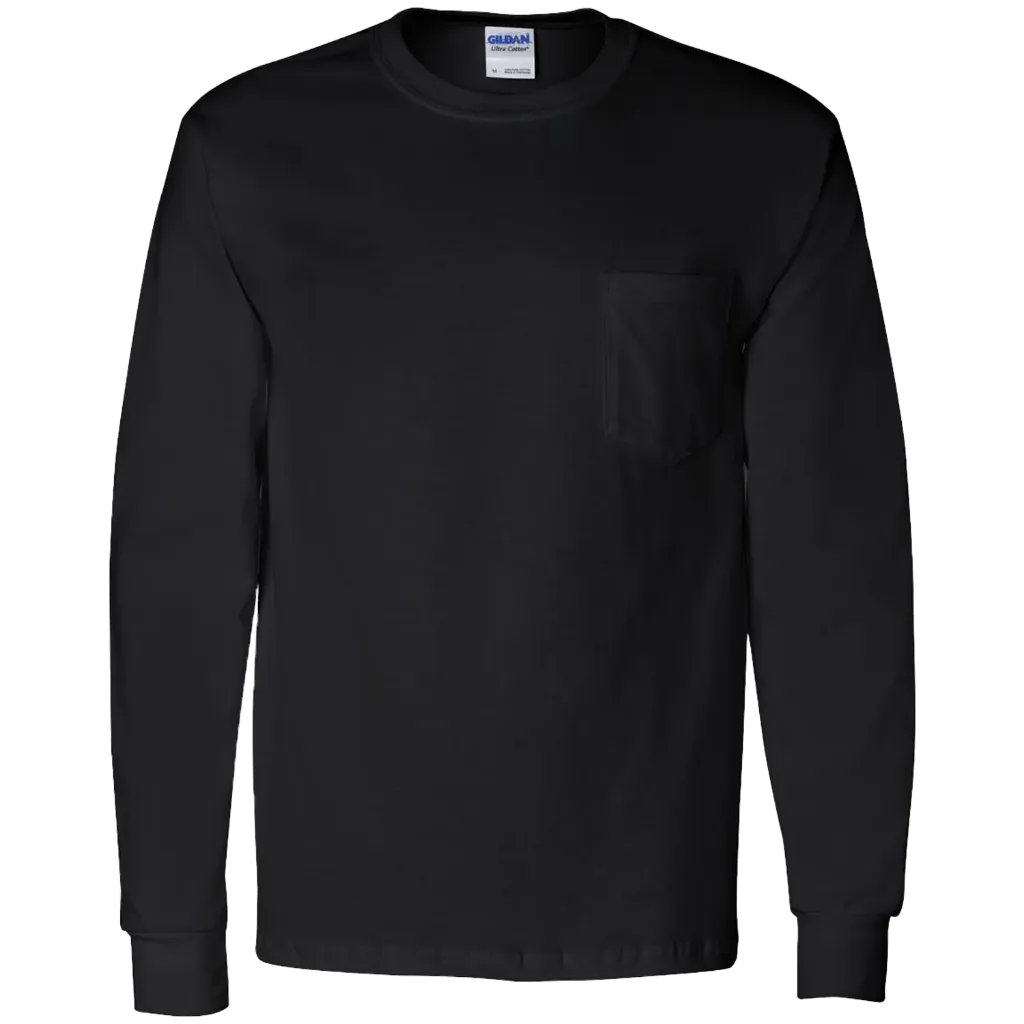 2410 Ultra Coton Chandail M/L avec poche -Coton Noir -GILDAN