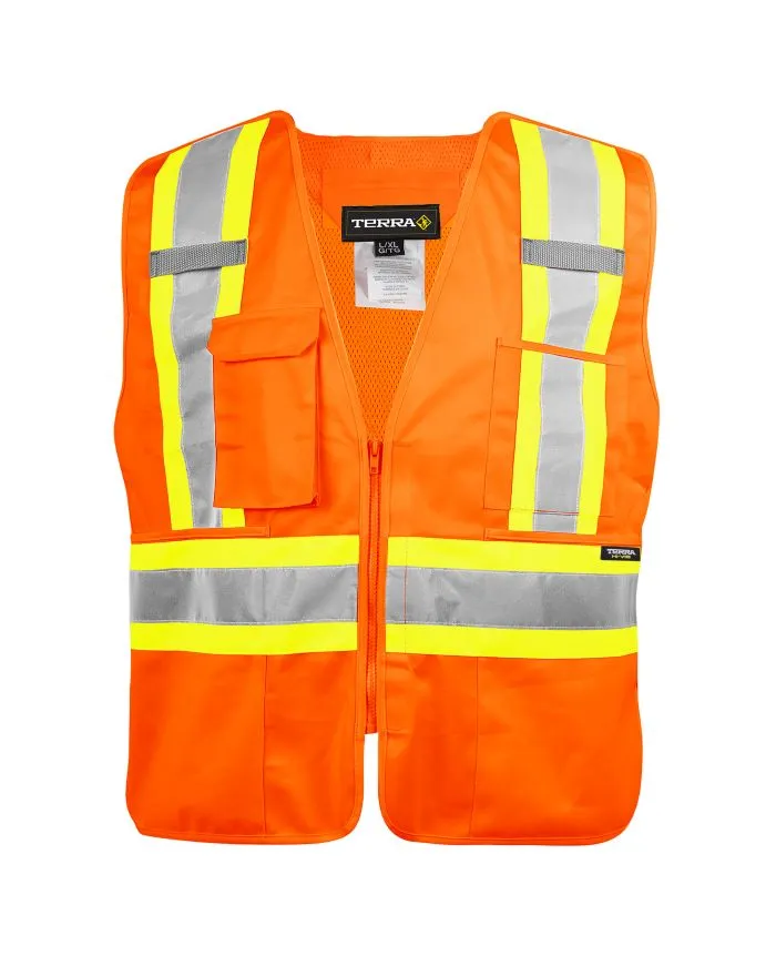 116585OR Dossard 5 points détachables e zip -Pol. Orange Hv -TERRA
