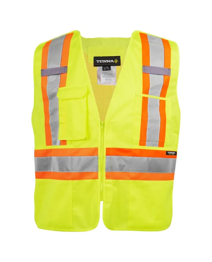 116585YL Dossard 5 points détachables e zip -Pol. Jaune Hv -TERRA