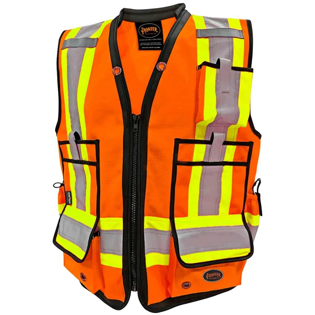 D**4020 Dossard arpenteur  avec zip  Pol. Orange fluo