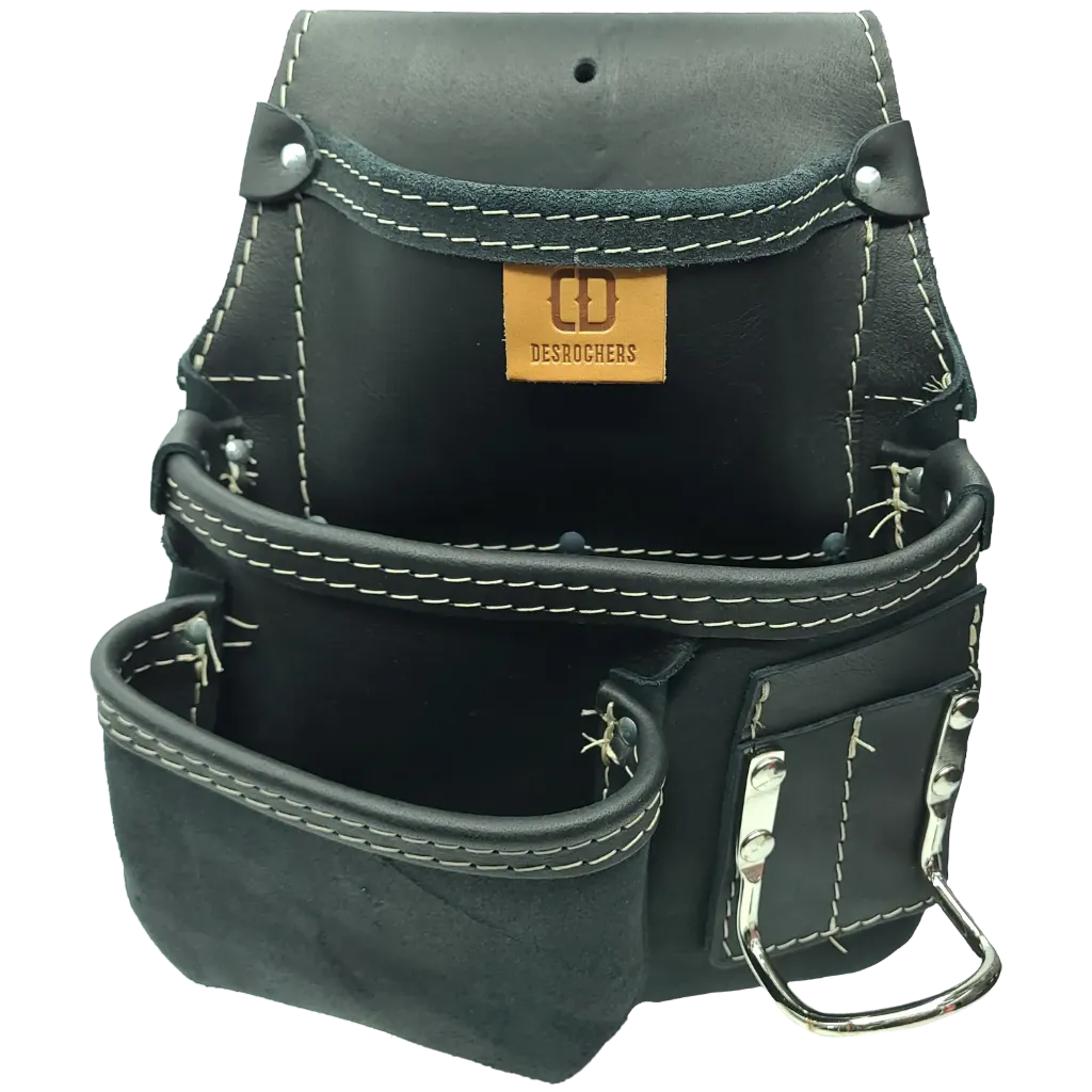 DM-353-Gauche Sac clou 3 poches + mart./cout. Gauche Noir -CUIRS DESROCHERS