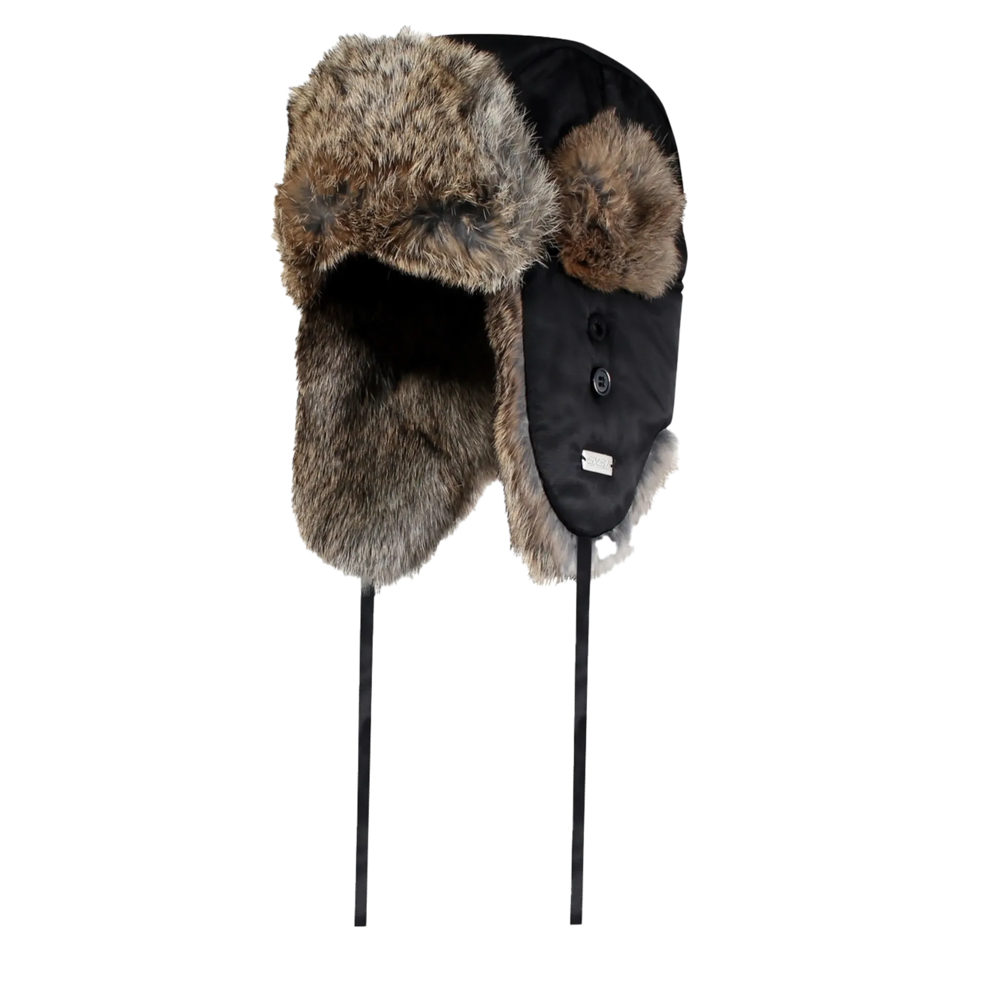 74-PH-20 Tuque Aviateur -Fourrure Lapin unisexe Noir Creme -LASKA