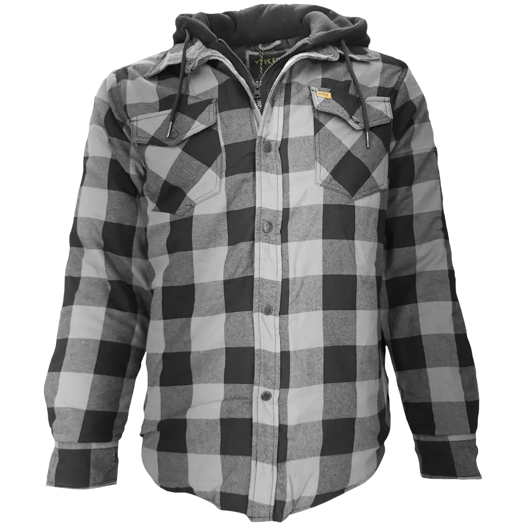 VES8107 Veste à carreaux avec zip et capuchon Gris